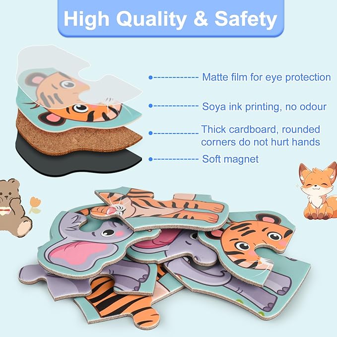 ASTARON 3D Magnetic Animal Puzzle with 60 Puffy Stickers for Toddlers, 41 Pieces Puzzles Preschool Education Learning Travel Toys Car Plane Activities for Kids Road Trip Birthday Gifts