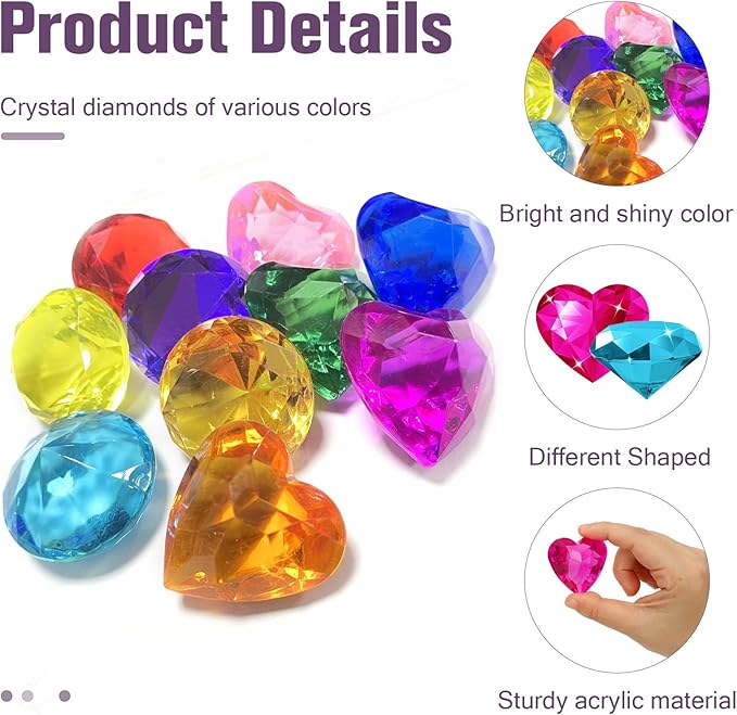 Diving Gems Pool Toys, 10 PCS Colorful Big Diamond Pool Diving Toy for Kids Ages 4-8, Sinking Swimming Pool Toys, Underwater Swimming Toys Water Games Gifts for Kids Summer Pool Party Favors