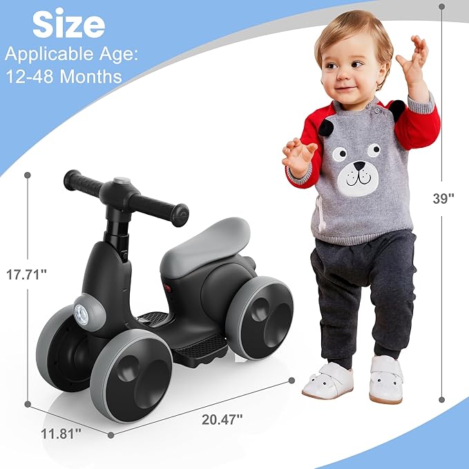 Electric Baby Balance Bike with Bubble Machine for 1 Year Old Boys Girls 4 in 1 Toddler Balance Bike 12-48 Month Kids Bubble Bike Ride Toys First Birthday Gift with Powered Motor,Music,LED Lights