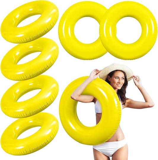 6 Pcs Inflatable Pool Floats 28 Inches Swim Tube Bulk for Adults Swimming Ring Pool Floaties for Beach Party Decorations Women and Men River Lake Summer Vacation Holiday (Yellow)