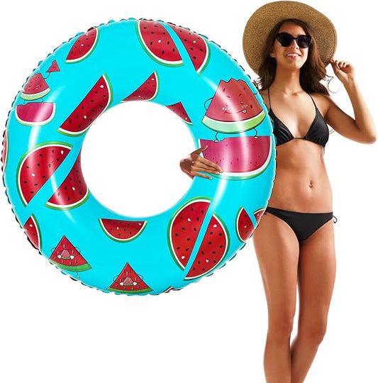 HeySplash Cartoon Swim Ring, Inflatable Durable Round Shaped Flamingo Summer Pool Beach Party Swimming Float Tube, Water Fun Swim Pool Toys with Repair Patch for Adults, 80cm Diameter, Aqua Blue