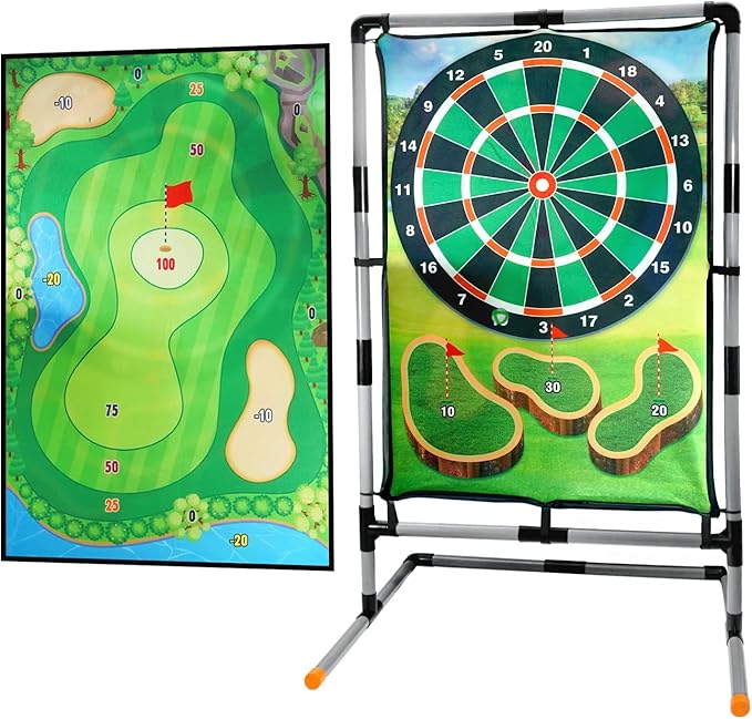 Golf Chipping Game with Stand, Multi-Sport Golf Practice Set with Archery, Darts,Double-Sided Hitting Mat for Backyard Fun, Indoor/Outdoor Sports Toy for Kids & Adults