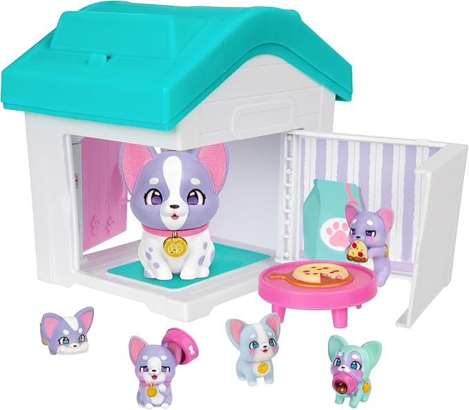 Little Live Pets Dog House Playset Bundle, Mama Surprise Families Frenchie and Spaniel Collection, Interactive Fold-Out Dog Playset Toy for Kids 5+