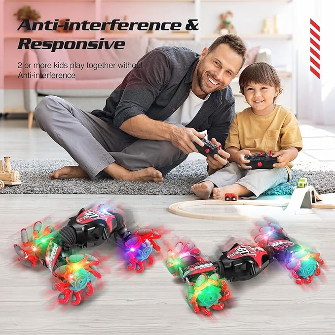 1:12 Gesture Sensing RC Stunt Car, 2-in-1 Hand Controlled Remote Control Twist Cars with Light & Music, 4WD 360° Rotate Transform Drift, Gifts for 6-8-12 Kids Age 6 7 8 9 10 11 12 Yrs Old‌