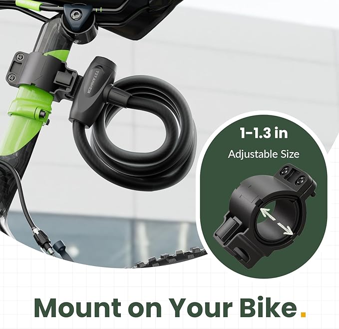 Titanker Bike Lock, 1/2 Inch Thick Bike Lock Cable Coiled Secure Bicycle Lock with Keys Scooter Lock Bike Locks Heavy Duty Anti Theft Bike Cable Lock with Mounting Bracket (4Feet, 6 Feet)