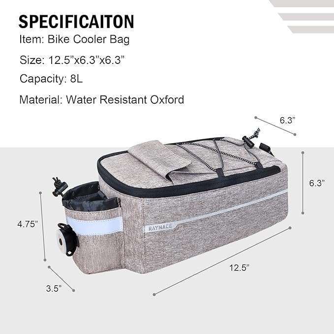 RAYMACE Bike Rear Rack Bag with Tail Light, Bike Truck Cooler Bag for Warm or Cold Items