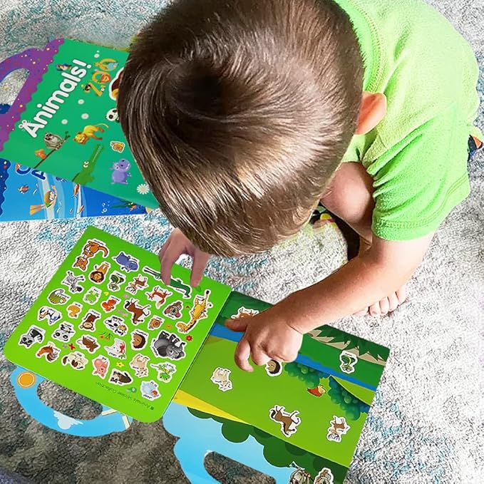 Reusable Sticker Books for Kids, 3 Sets Travel Removable Toddler Sticker Books for 3 4 5 Year Old Girls Boys Birthday Gifts Educational Learning Toys for Age 3-6 - Farm & Zoo Animal, Vehicle