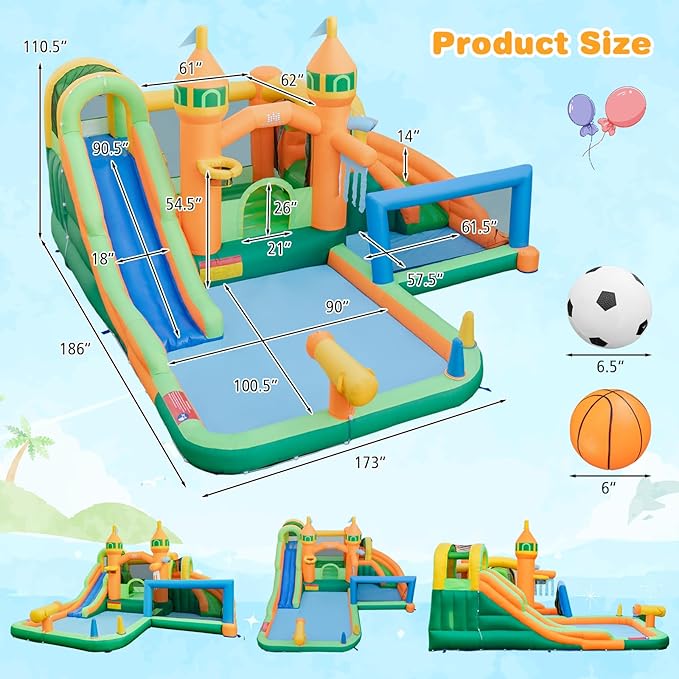 BOUNTECH Inflatable Water Slide, 9 in 1 Dual Slides Kids Water Park Jump Castle Water Soccer, Splash Pool, Water Slides Inflatables for Outdoor, Backyard Water Slide Bounce House with GFCI Blower