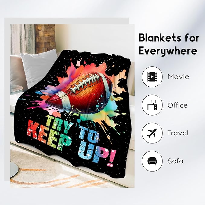Football Blanket, Football Gifts for Boys Men Adults, Lightweight Flannel Throw Blankets for Team Player, Sport Theme Throws Boys Room Decor for Bed Living Room (Colorful, 60x80 Inch)