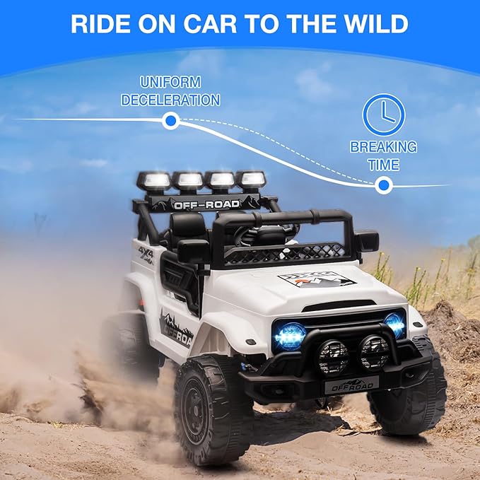 Ride On Truck Car 12V, Electric Vehicle w/Remote Control, 3 Speeds, LED Lights, Music, Spring Suspension, Ride on Car for Kids