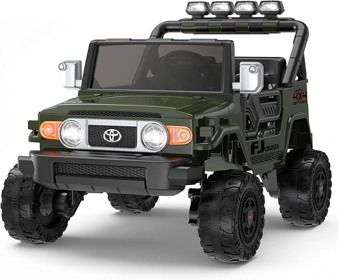 24V Ride on Toys for Kids, Licensed Toyota FJ, 2 Seater Ride on Car with Remote Control, Electric Car w/ 4-Wheeler Suspension, Led Light, Music, USB, Electric Vehicle for Age 3-8, Green