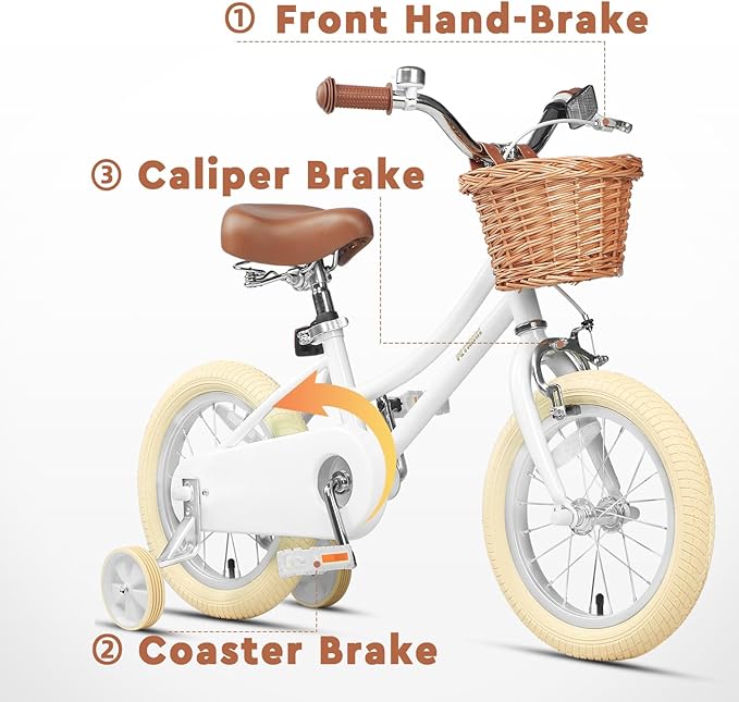 Petimini Girls Bike with Basket for 2-12 Years Old Kids, 12 14 16 18 20 Inch Bicycle with Bell Training Wheels Basket, Multiple Colors