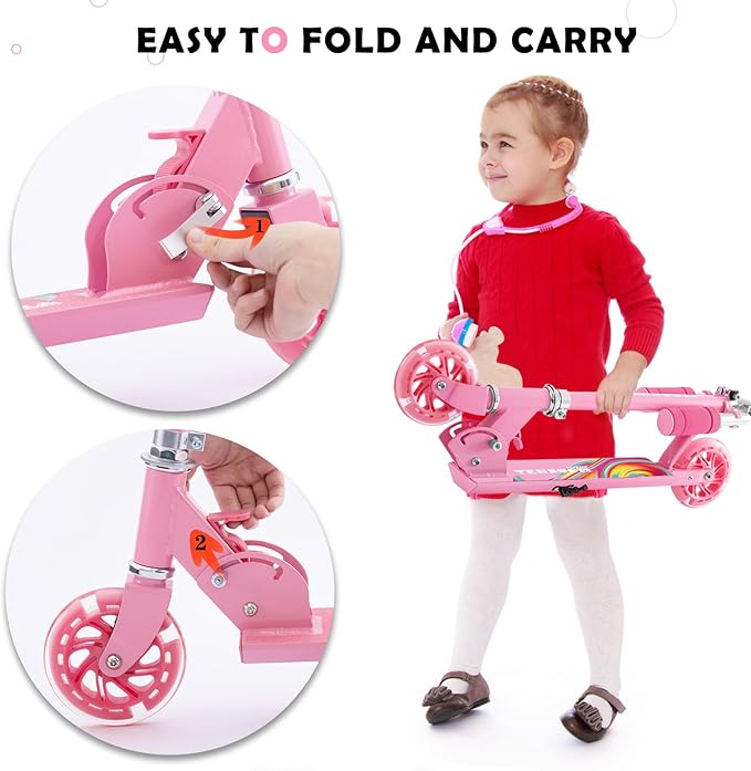 Scooter for Kids with Light up Wheels, 3 Adjustable Levels, Rear Brake