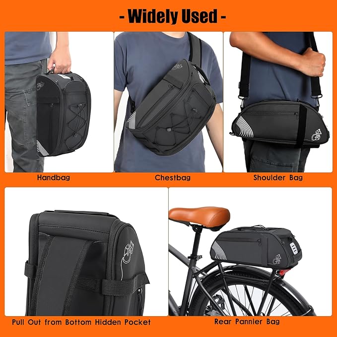 Rear Bike Rack Bag, 13.5L Waterproof Bicycle Ebike Saddle Bag Bicycle Trunk Pannier Rear Seat Bag with Reflector, Cycling Bike Carrier Backseat Storage Luggage for Commuter Travel