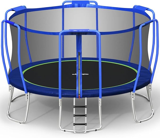 Zupapa No-Gap Design 16 15 14 12 10FT Trampoline with Safety Enclosure Net and Non-Slip Ladder 10-Year Quality Assurance Perfect for Kids Family Outdoor Backyard Fun