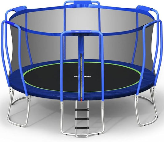 Zupapa No-Gap Design 16 15 14 12 10FT Trampoline with Safety Enclosure Net and Non-Slip Ladder 10-Year Quality Assurance Perfect for Kids Family Outdoor Backyard Fun
