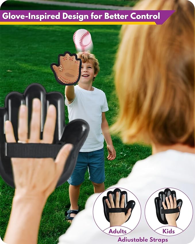 Toss and Catch Ball Game, Football & Baseball Camping/Yard/Outdoor Sports Toy for Kids, Outdoor Family Games for Kids and Adults with 2 Soft Sticky Balls and 2 Upgraded Paddles, Ages 3-8+ (Baseball)