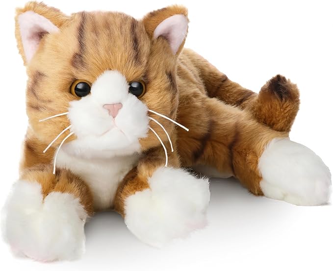 Bearington Collection 15-Inch Tabby Cat Plush Toy - Realistic Stuffed Animal for Kids - Orange Stuffed Cat
