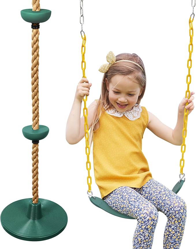 ZNCMRR Tree Swing Climbing Rope, Heavy Duty Swings Seat Replacement for Kids Disc Rope Climbing Swing Seat for Tree Indoor Outdoor Playground Swings Set Accessories(Green)