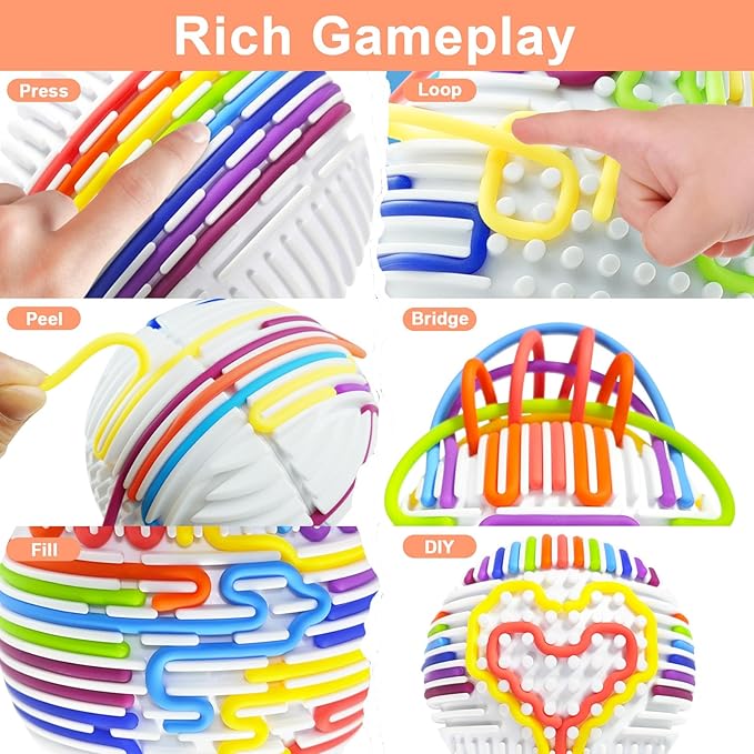 Sensory Fidget Toys Activity Ball Includes 24 Strings for 3+ Kids & Adults with Autism, Calming Anxiety ADHD Occupational Therapy Toys