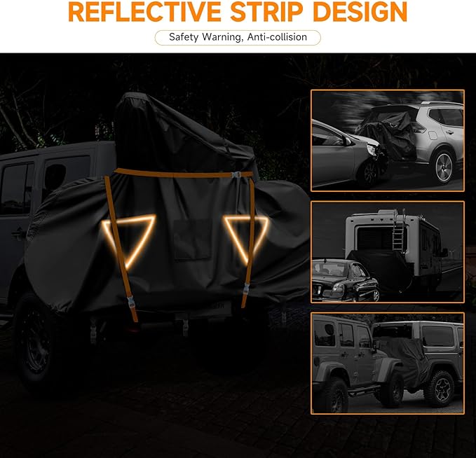 NEVERLAND Bike Cover for Transport on Rack, Bicycle Cover Outdoor Storage Waterproof All Seasons, 600D Oxford Materials, Travel Use for Car, Truck, RV, SUV - Light Night Reflectors for 2 Bikes