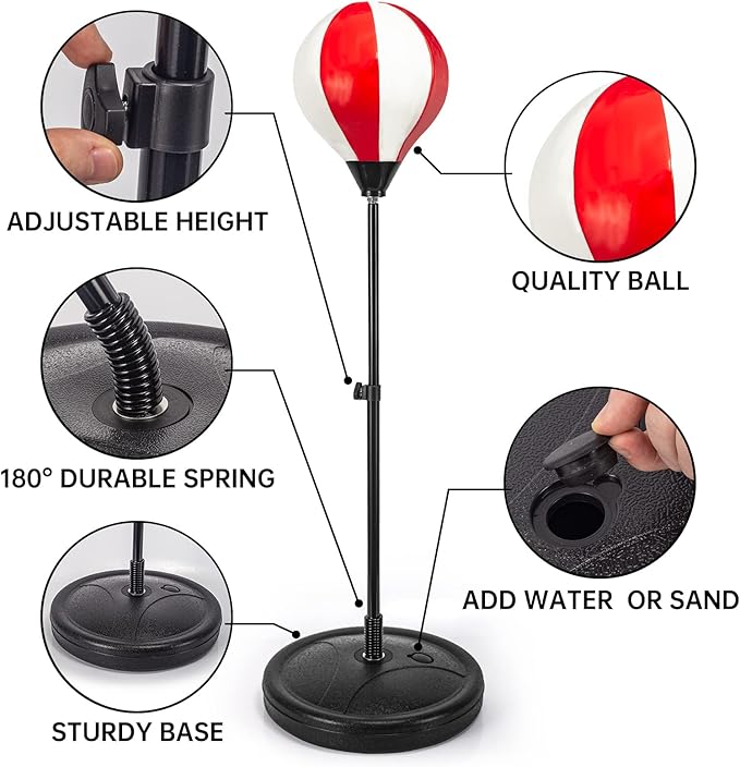 Punching Bag for Kids Included 2 Pack Boxing Gloves, Boxing Toy Sets with Height Adjustable Stand for Boys, Sports Gifts for Boys & Girls Age 5,6,7,8,9,10 Years Old