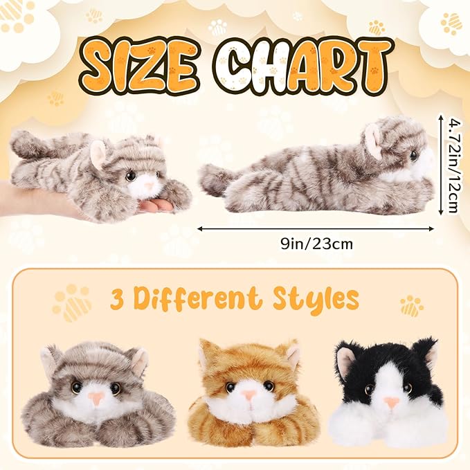 3 Pcs 9 Inch Cat Stuffed Animal Plush Gift Operation Christmas Cute Kitten Plush Toys Small Cat Stuffed Animal Sleeping Gifts for Boys Girls Pet Party Favors(Sweet Style)