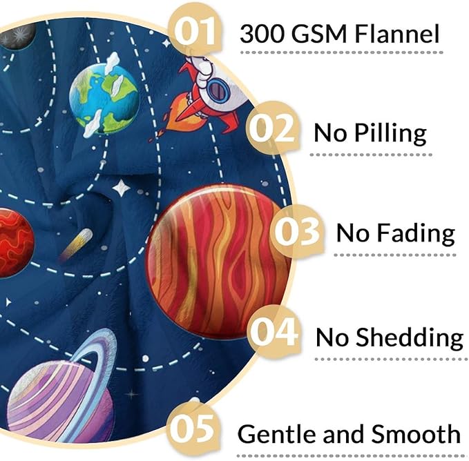 Planet Blanket Gifts - 80x60 Inches Cute Planets Throw Blanket for Kids, Boys & Men - Black Soft Fuzzy Blankets for Bed, Couch & Travel