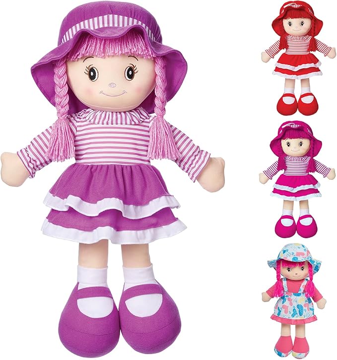 LOVE & HUG 24" Huggable Doll Soft Doll with Purple Dress and Yarn Hair