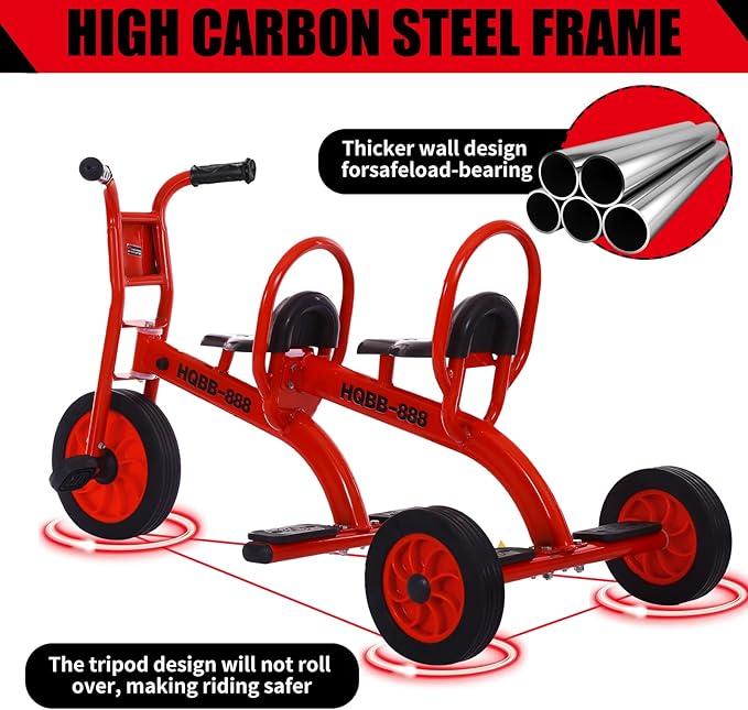 Kids Tricycle for Preschool Playground, Daycare Toddler Tandem Trike, Children Double Seat Bikes with Passenger Seat, Outdoor Playground Equipment Toddler Tricycles for Riders Ages 3+