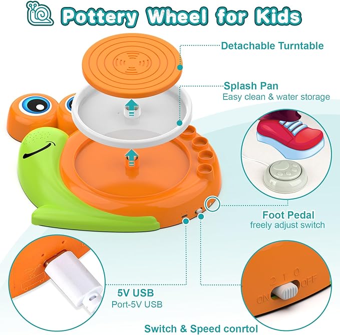 Pottery Wheel for Kids-Complete Pottery Painting Kit Arts and Crafts for Kids Ages 8-12, Clay Sculpting Tools with 1.7lb Air Dry Clay, Birthday Christmas Gifts Toys for Boy Girls Age 6 7 8 9 10 11 12