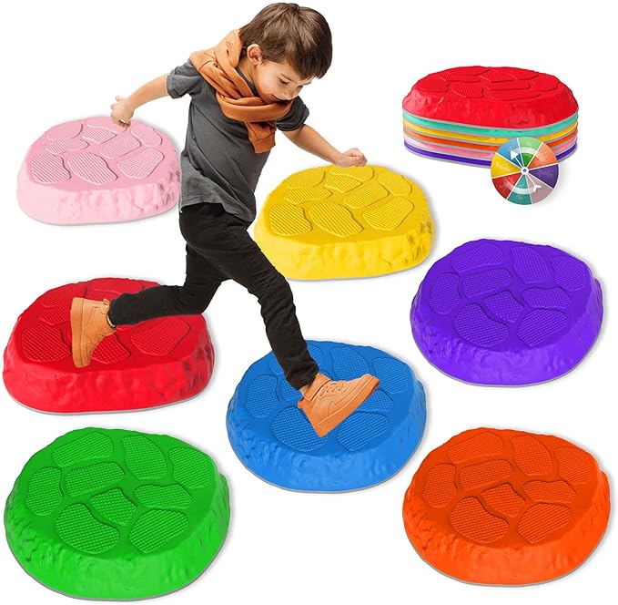 Stepping Stones for kids,8/12 PCS Durable Non-Slip Balance Stones Indoor Outdoor toys for toddlers develope Kids Balance and Coordination Skills