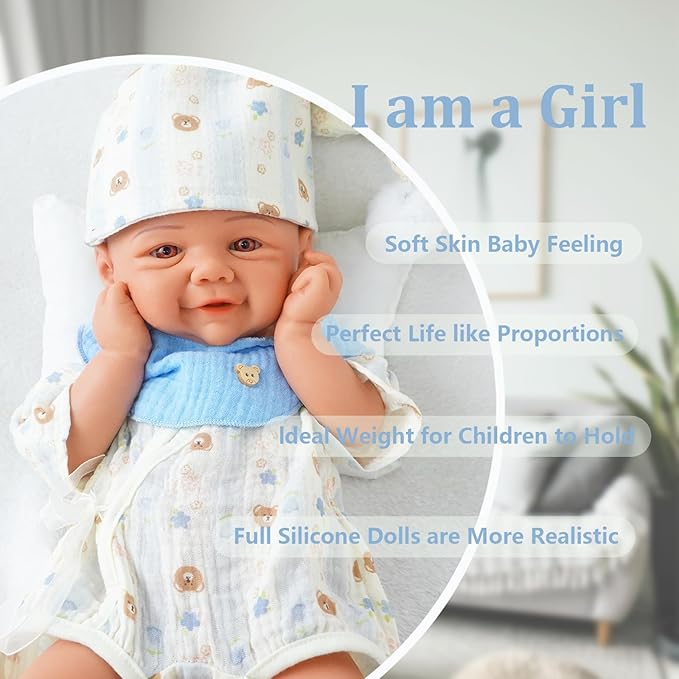 16.93 in Full Silicone Reborn Baby Dolls, 1:1 Lifelike Newborn Dolls Non Vinyl Realistic Reborn Toddler Dolls Boy Washable Sleeping Doll