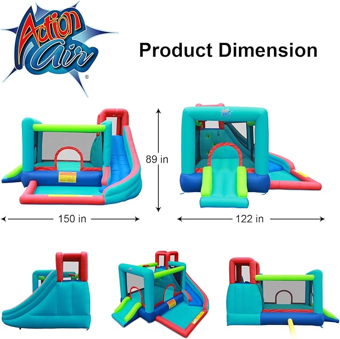 Action Air Bounce House - Inflatable Bouncing House with Blower for Indoor & Outdoor - Jump Bouncy Castle with Slide - Big Bouncy Area, Love for Kids