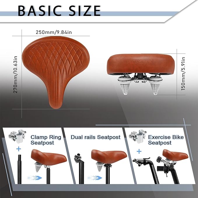 BUCKLOS Bike Seat for Comfort Men Women Wide Bicycle Seats Large Bike Saddle for Ebike Beach Cruiser Peloton Stationary Bike