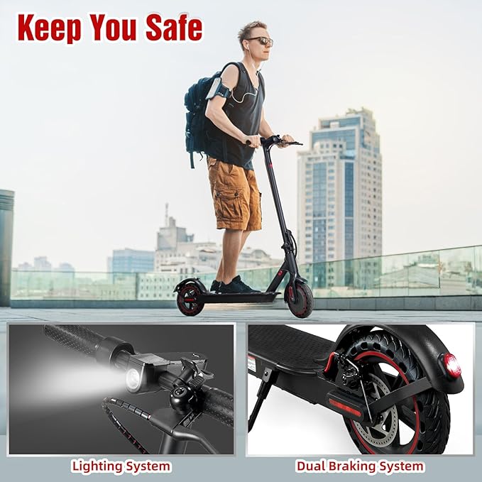 UrbanFish Electric Scooter, 350W/500W, 8.5" Tires, 21 Miles Range, 16/19 Mph, Folding E-Scooter with Dual Braking，APP Control