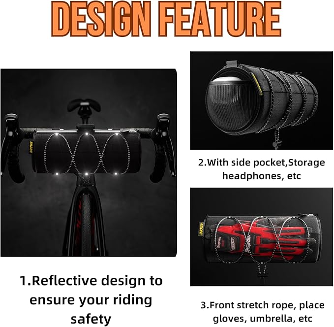 Bike Handlebar Bag,2.2L bike Front Bag with Shoulder Strap Bicycle Accessories Waterproof Handy Bicycle Barrel Bags Frame Storage Roll Bag for cycling Black