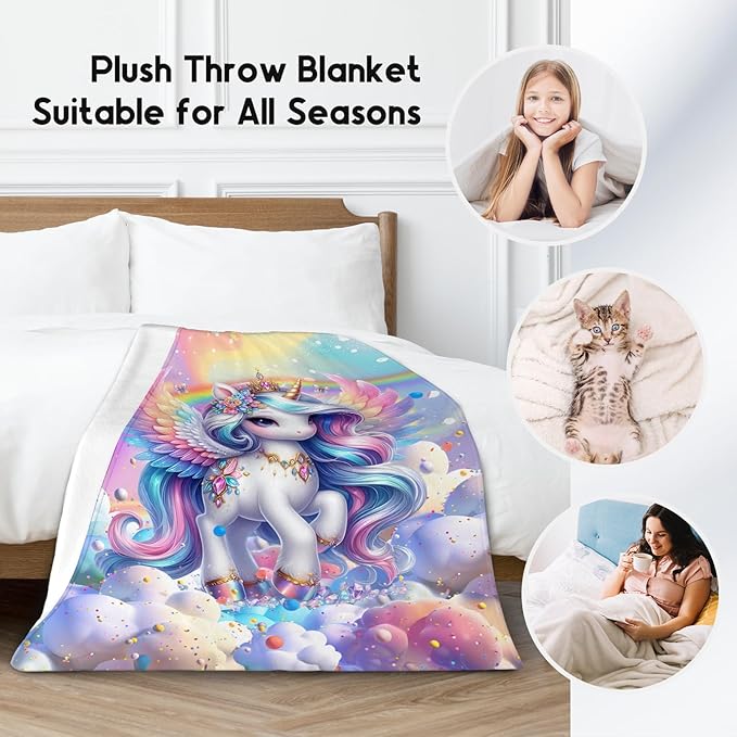Unicorn Blankets Girls Gifts - 40x50 Inches Cute Throw for Kids - Cozy Soft Fleece Blanket for Couch Bed