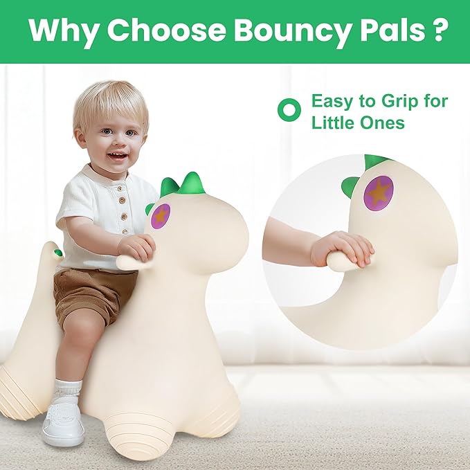 Bouncy Pals Dinosaur Hopping Horse, Toddler Boys Inflatable Bouncing Animal, Dino Hopper Toy, Baby Indoor Ride on Bouncer, Kids Outdoor Jump Toy, First Birthday Gifts for 18 24 Months 2 3 4 Year Old