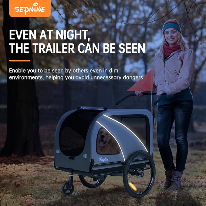 Sepnine Dog Bike Trailer, Supports up to 88 lbs, 2-in-1 Pet Stroller Cart Bicycle Carrier, Easy Folding Cart Frame with Quick Release Wheels, Universal Bicycle Coupler, Non-Slip Floor, Internal Leash