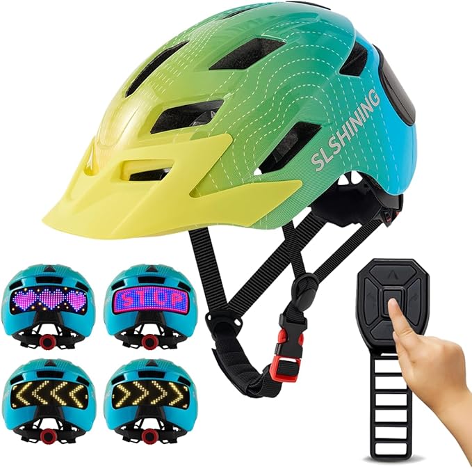 Kids Helmet - Toddler Bike Helmet with LED Turnning/Stop Signals & Customizable Display - Breathable Lightweight Boy/Girl Helmet for Skateboard, Roller Skate, Scooter