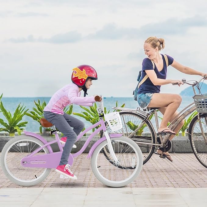 HONEY JOY Kids Bike, 12 14 16 18 20 Inch Toddler Bikes w/Training Wheels, Handbrake & Coaster Brake, Fully Enclosed Chain, Adjustable Handlebar & Seat, Kids Bicycle w/Basket, Girls Boys Bike 3-8