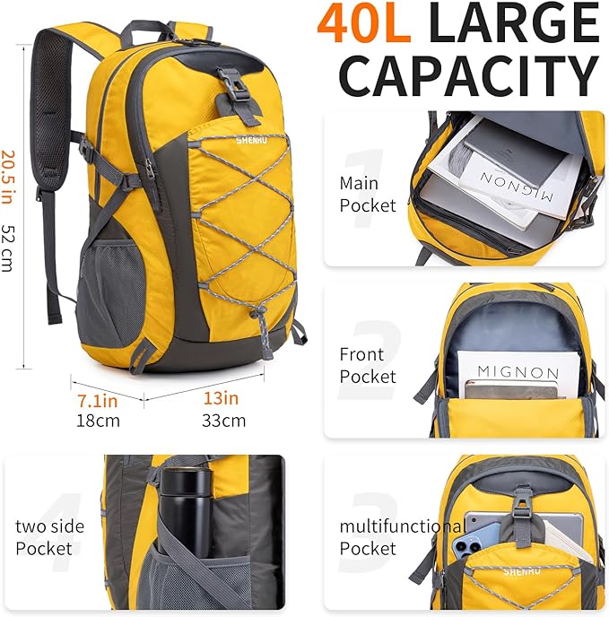 40L Hiking Backpack Lightweight Daypack Waterproof Travel Camping Backpack for Men Women Sport Packable
