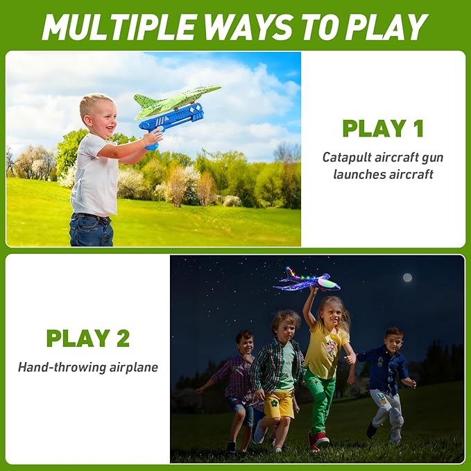 3 Pack Airplane Launcher Toys, 13.2 inch LED foam 2025 F-15 Eagle fighter jet ＆ Glider Catapult Plane for Boys, Flying Toys Christmas Birthday gifts for Boys Girls 4 5 6 7 8 9 10 11 12 Year Old