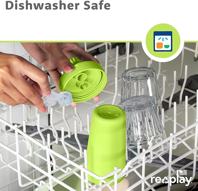 Re-Play Spill-Proof Sippy Cups - Reusable 10 Oz Set of 4, Dishwasher & Microwave Safe, Made in USA, Grinchmas