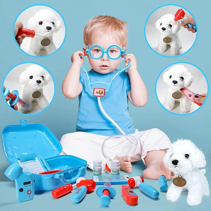 Meland Toy Doctor Kit for Kids - Pretend Play Doctor Set with Carrying Case, Stethoscope Toy & Dress Up Costume - Doctor Play Set for Kids Toddlers Ages 3 4 5 6 Year Old for Role Play Gift