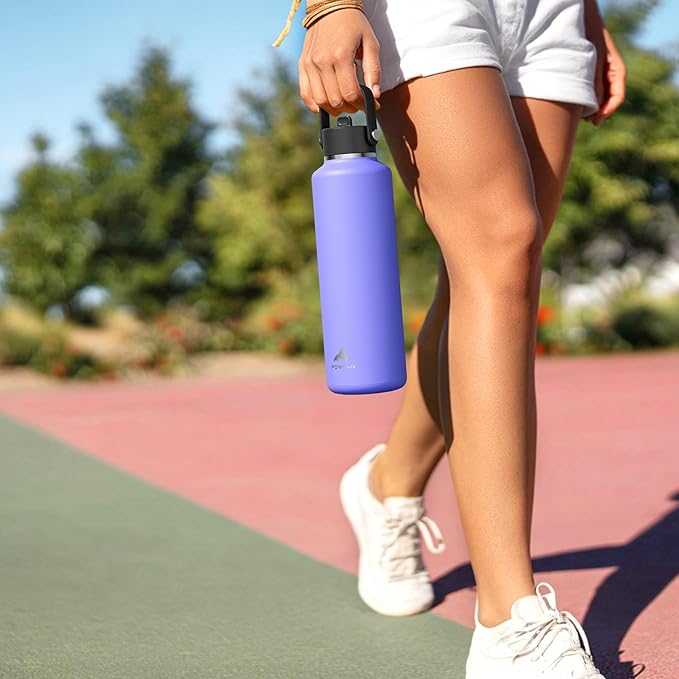 POWCAN 24 oz Double Walled Insulated Water Bottle with Straw: Leakproof, Cup Holder Friendly, BPA-free, Top Handle, Stainless Steel Water Bottle for Adult, Student, Nurse, Commuter, Bag (Mint Dew)