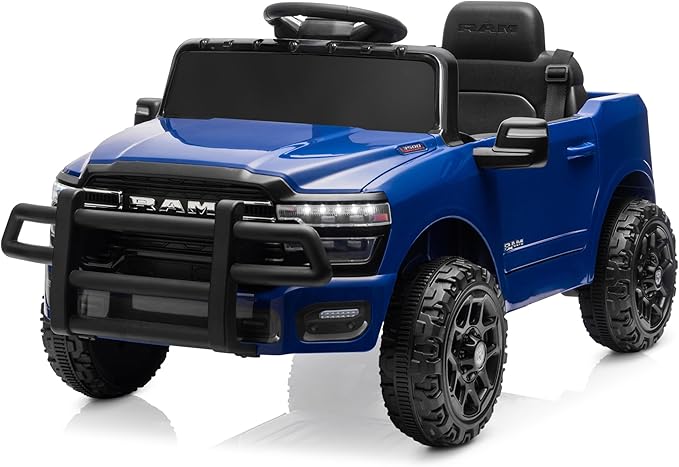 Kidzone Ride On Truck for Kids, Licensed RAM 3500 12V Battery Powered Electric Car Toy with Remote Control, LED Lights, Bluetooth Music & Rear Suspension - Blue