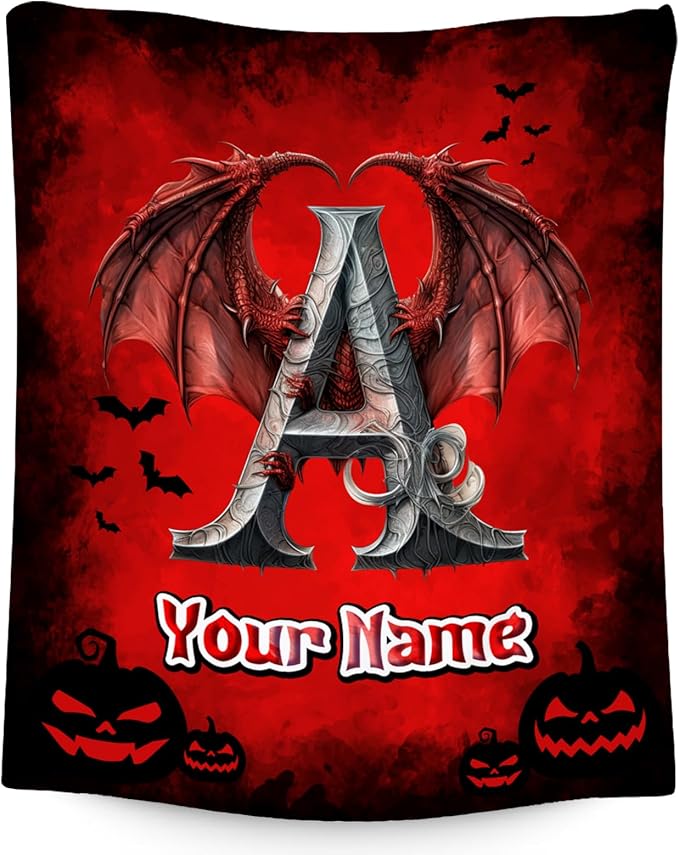 Halloween Throw Blanket - Custom Boys Blanket - Personalized Kids Throw with Name - Halloween Initial Gifts - 50"x60" Warm Fleece Toddler Throws for Bed - Customized Gifts