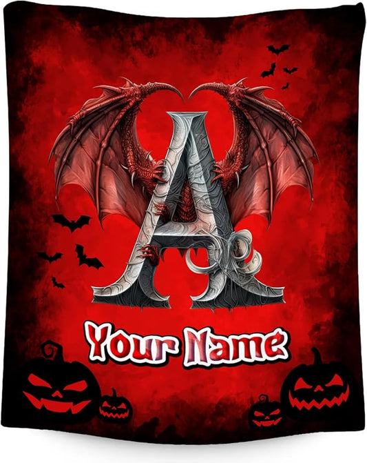 Halloween Throw Blanket - Custom Boys Blanket - Personalized Kids Throw with Name - Halloween Initial Gifts - 50"x60" Warm Fleece Toddler Throws for Bed - Customized Gifts